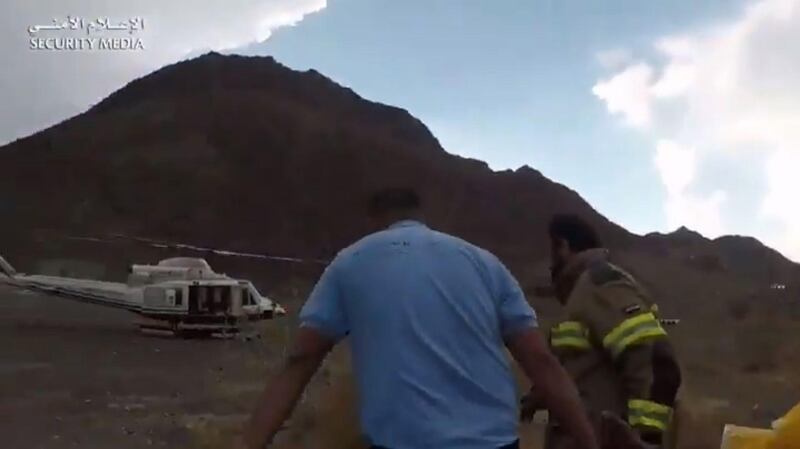 A screengrab from the video posted on social media by Ministry Of Interior- UAE showing the victim being airlifted. Courtesy Security Media