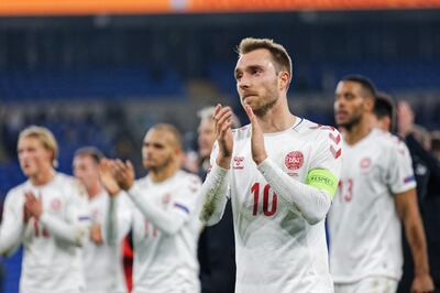epa07171473 Christian Eriksen of Denmark thanks supporters during the UEFA Nations League soccer match between Wales and Denmark at the Cardiff City Stadium, Cardiff, Wales, Britain, 16 November 2018.  EPA/DIMITRIS LEGAKIS