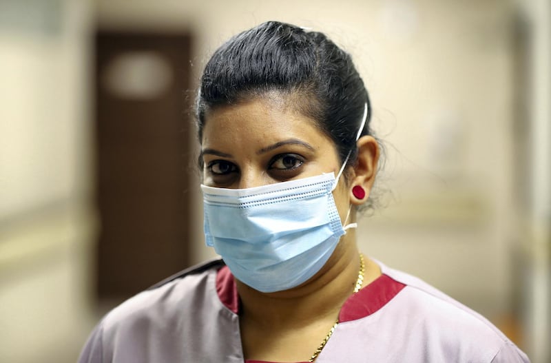 Sharjah, United Arab Emirates - Reporter: N/A. News. Health. Photo Project. Nurse Seema Mary at Medcare hospital, Sharjah. Photo project on hospital staff that Covid-19, recovered and carried on treating patiences. Monday, July 20th, 2020. Sharjah. Chris Whiteoak / The National