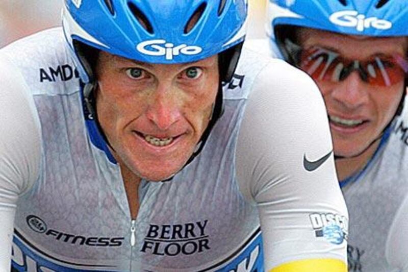 Lance Armstrong, who came back from cancer to win the Tour de France a record seven times, on his way to victory in 2005.