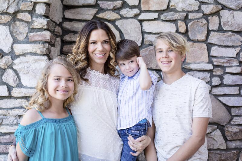 Parenting blogger Kristina Kuzmic, a 38-year-old Croatian-born American, who has three children, sons Luka (R) 14, and Ari, three, as well as daughter Matea (L) 12.