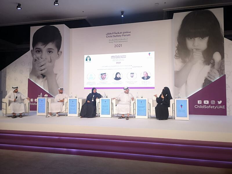 Experts discuss the roles of institutions, families and creative therapy approaches in safeguarding children during Sharjah's Child Safety Forum. Salam Al Amir / The National