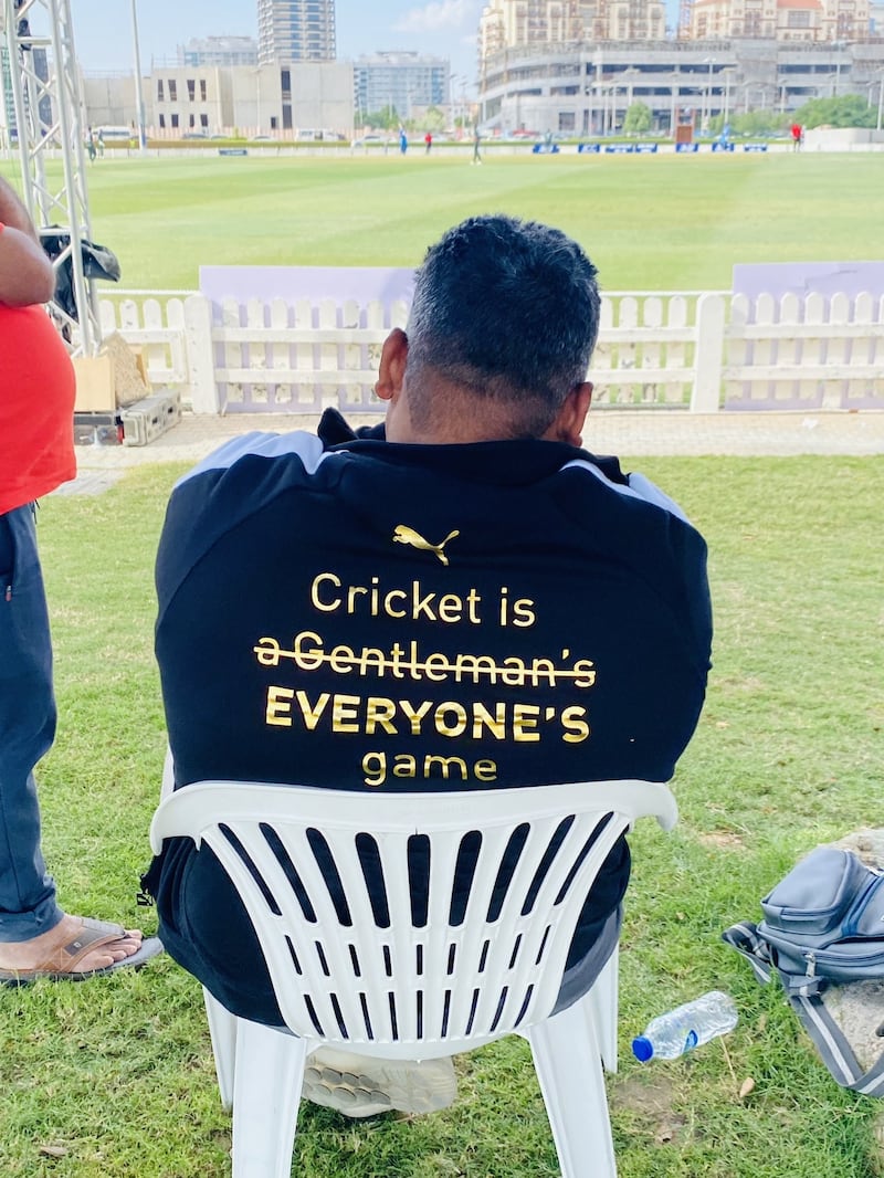 Sarfaraz Khan's father Naushad was in Dubai to watch his younger son Musheer in action for India in the Under-19 Asia Cup in December, and was wearing a special message on his tracksuit top. Photo: Paul Radley / The National