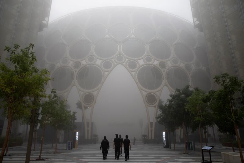 Al Wasl on a foggy morning. Photo: Expo 2020 Dubai