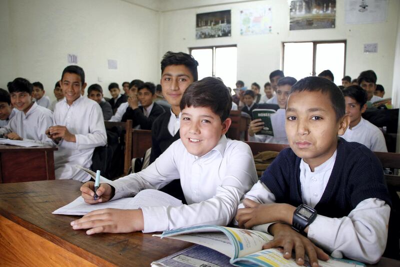 Students enjoy studying in a well-furnished classroom in Ahingaro Dherai village of militancy-hit Swat district in Pakistan‚Äôs Khyber Pakhtunkhwa province. Aamir Saeed for The National
