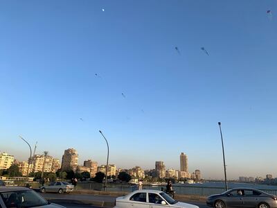 Kites flying over the Nile in Cairo. Hamza Hendawi for The National.