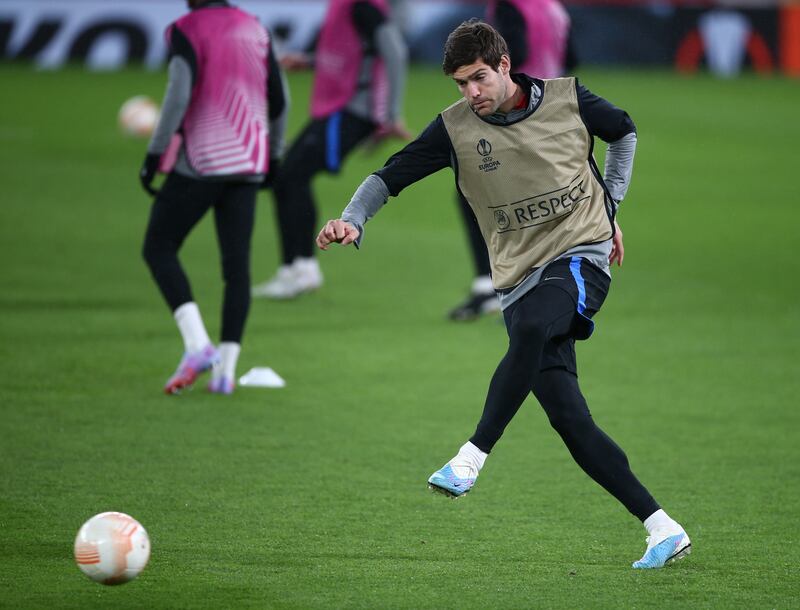 Barcelona's Marcos Alonso in training. EPA