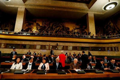 Members of the civil society delegation attend the first meeting of the new Syrian Constitutional Committee at the United Nations in Geneva on October 30, 2019. Syria's government may be on board for the UN-brokered review of its constitution, but it will sink the Geneva talks opening on October 30, 2019, before agreeing anything that compromises its authority, experts have said. / AFP / POOL / DENIS BALIBOUSE
