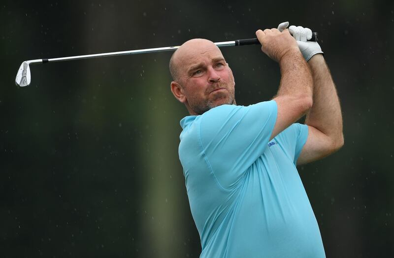 KUALA LUMPUR, MALAYSIA - JANUARY 11:  Thomas Bjorn, Captain of Team Europe plays a shot during the pro - am prior to the start of the Eurasia Cup at Glenmarie G&CC on January 11, 2018 in Kuala Lumpur, Malaysia.  (Photo by Stuart Franklin/Getty Images)