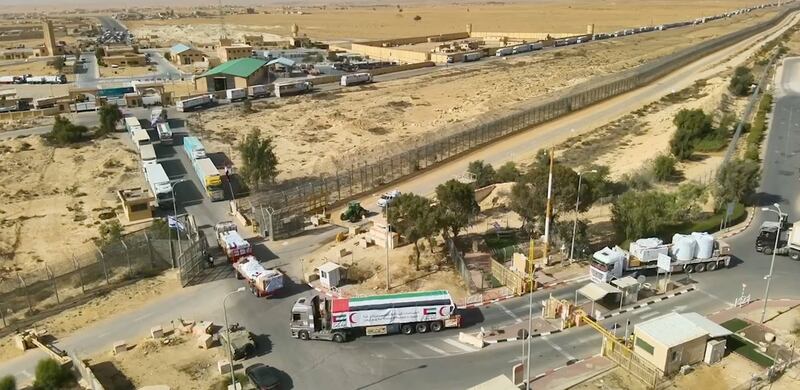 View of what the Israeli military says are lorries carrying humanitarian aid being transported to Gaza,  at a location given as the Nitzana border crossing. Reuters