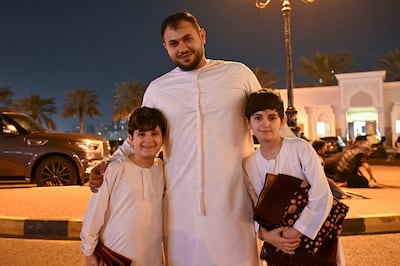 Amjad Nasar performed the taraweeh prayer with his two nephews, aged 11 and eight, in Sharjah on Monday. Ahmed Ramzan / The National