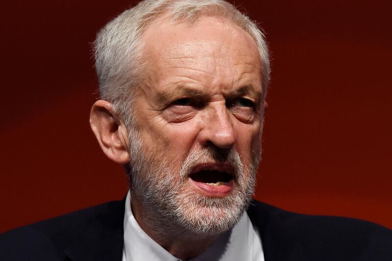 epa07048318 Labour Leader Jeremy Corbyn delivers a keynote speech at the Labour Party Conference in Liverpool, Britain, 26 September 2018. The annual Labour Party Conference concludes Wednesday 26 September.  EPA/WILL OLIVER