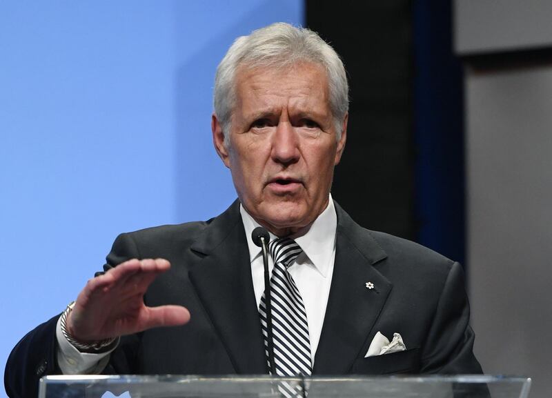 'Jeopardy!' host Alex Trebek speaks as he is inducted into the National Association of Broadcasters Broadcasting Hall of Fame on April 9, 2018 in Las Vegas, Nevada. AFP
