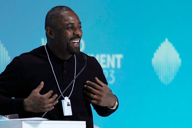 Idris Elba speaks at the World Government Summit in Dubai on Tuesday. Kamran Jebreili / AP Photo