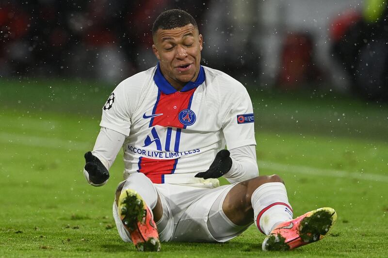 PSG forward Kylian Mbappe appeals for a foul during the game. AFP