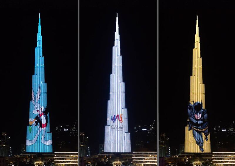 Warner Bros. characters projected onto the Burj Khalifa. Courtesy Warner Bros. World Abu Dhabi