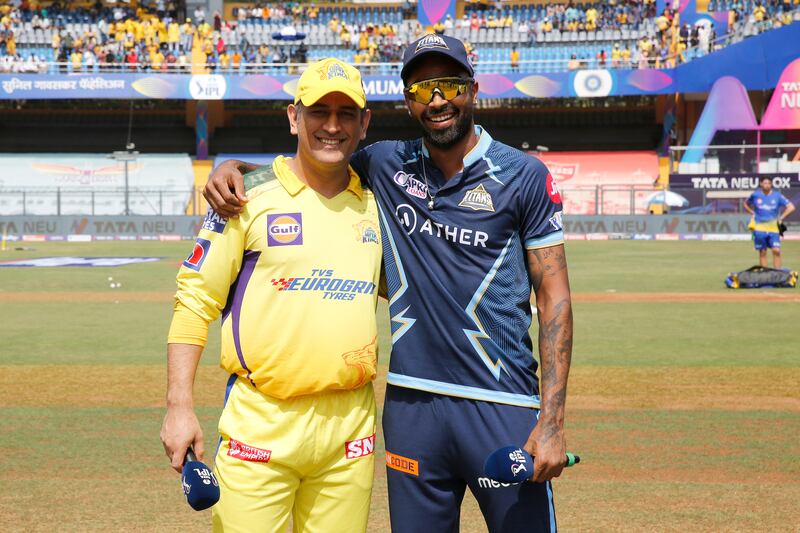 MS Dhoni's Chennai Super Kings will take on Hardik Pandya's Gujarat Titans, right, in the opening match of IPL 2022 in Ahmedabad on Friday, March 31. Sportzpics for IPL