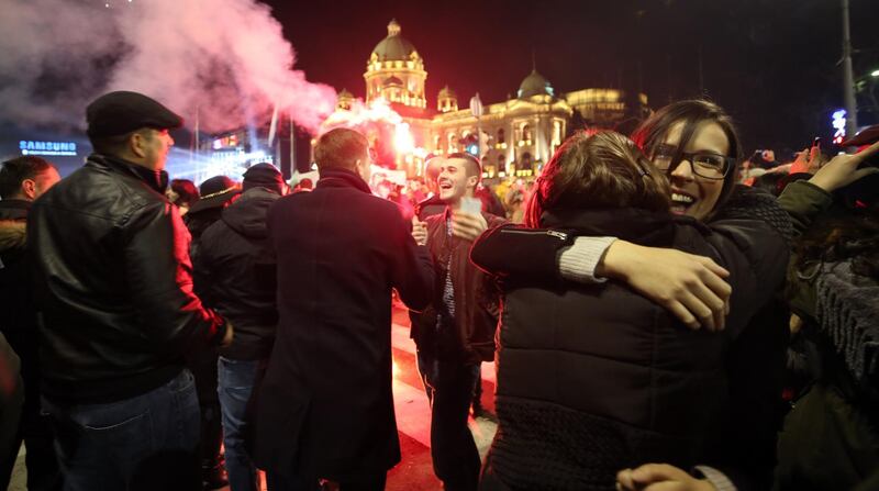 People celebrate the New Year in Belgrade, Serbia.  Koca Sulekmanovic / EPA