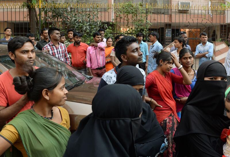 Mourners gather outside the residence of Bollywood actress Sridevi Kapoor in Mumbai. Punit Paranjpe / AFP Photo