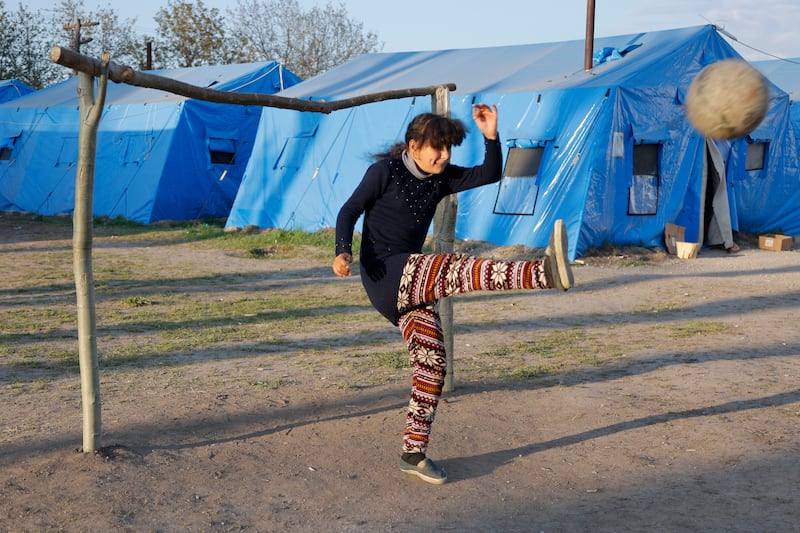 A refugee camp outside Mariupol, in territory controlled by the government of the so-called Donetsk People's Republic. AP