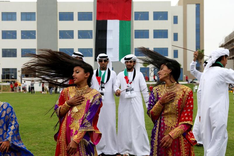 Traditional Emirati dancing during National Day activities at Cranleigh school. Christopher Pike / The National