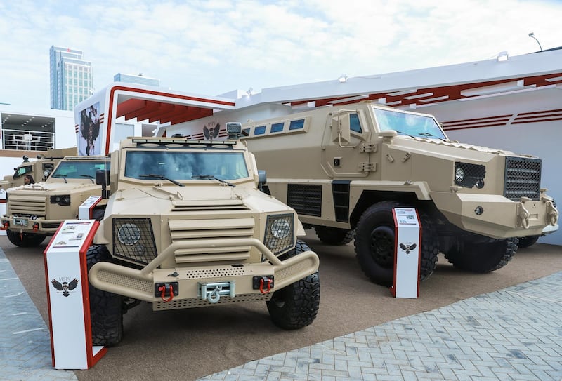 Abu Dhabi, United Arab Emirates, 2/19/19, International Defence Exhibition & Conference 2019 (IDEX) day 3. -- The MSPV Military vehicles on display.
Victor Besa / The National.
Section:  NA
Reporter: