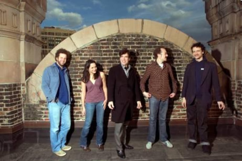 Music group Little Willies are photographed on the roof of Capital Records in New York, March 10, 2006. From left are Lee Alexander, Norah Jones, Jim Campilongo, Richard Julian and Dan Rieser.  (AP Photo/Jim Cooper)