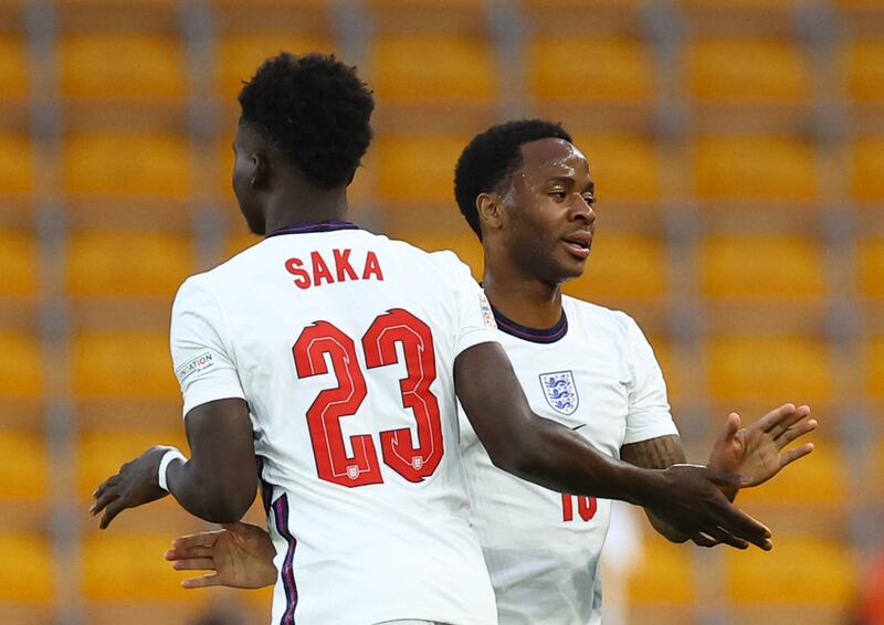 Bukayo Saka comes on as a substitute to replace Raheem Sterling. Reuters