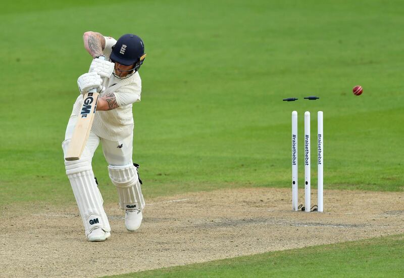 England batsman Ben Stokes is bowled out by Pakistan's Mohammad Abbas. AP