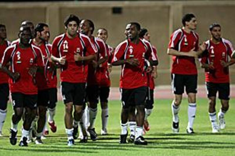 The UAE squad train at Al Wasl in Dubai before their 7-2 friendly defeat to Germany on June 2.