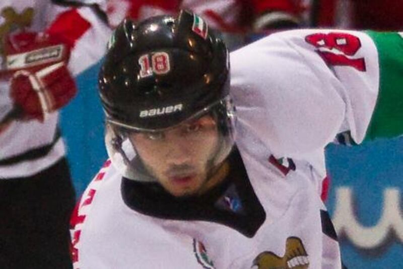 UAE ice hockey player Saeed Al Nuaimi, seen in action against Georgia last year, scored against Ireland in the World Championship.