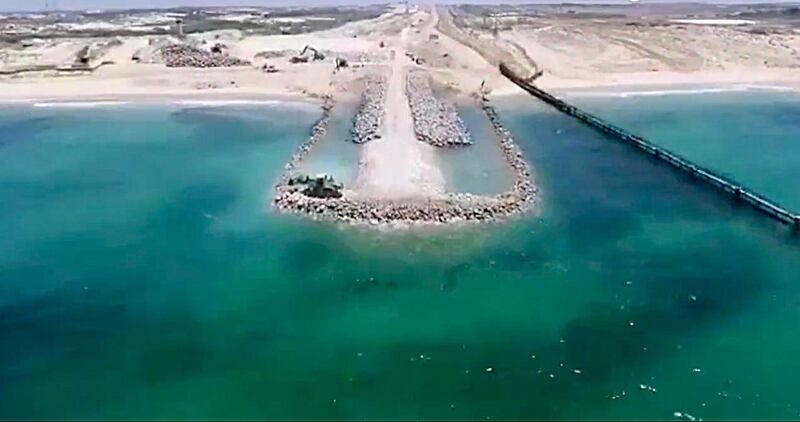 A screen grab taken from a handout video released by the Israeli Defense Ministry on shows how the sea barrier between Israel and Gaza will look like when it is completed at the end of 2018. EPA