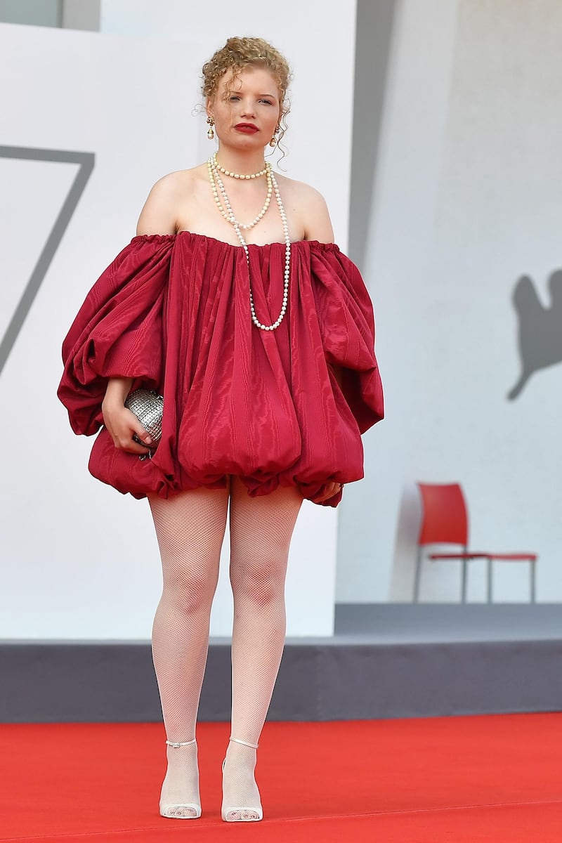 Austrian actress Luisa-Celine Gaffron arrives for the screening of 'Und Morgen Die Ganze Welt' at the 77th Venice Film Festival on September 10, 2020. AFP