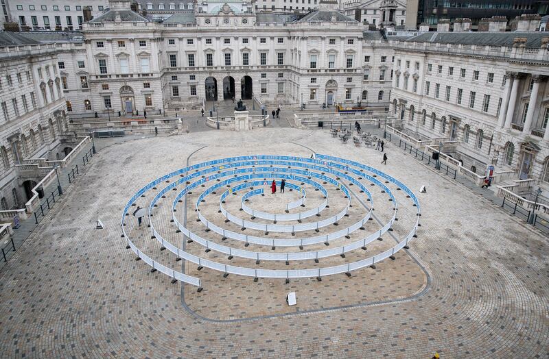 Whorled (Here After Here After Here), an installation by Jitish Kallat at Somerset House, London. Reuters