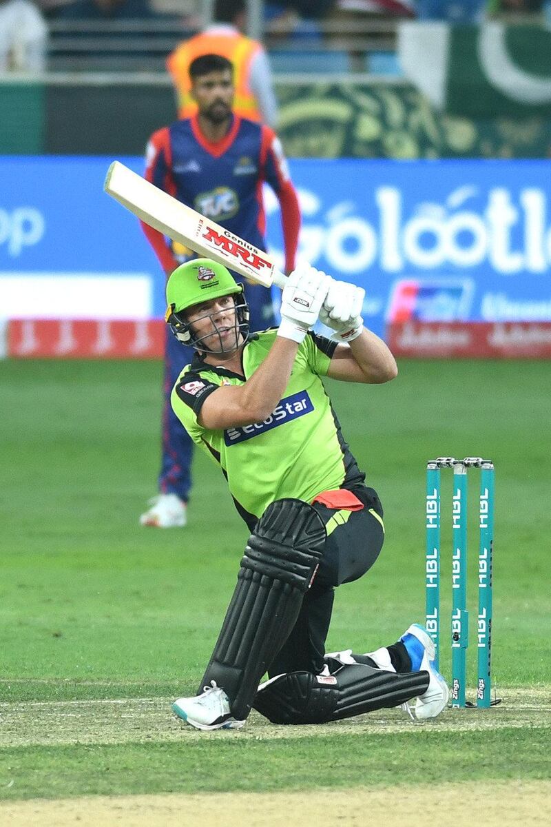 Lahore Qalanadars, in green, in action against Karachi Kings during the Pakistan Super League group stage on Saturday, February 16, 2019 at Dubai International Stadium. Lahore won the match by 22 runs. All pictures courtesy Pakistan Cricket Board