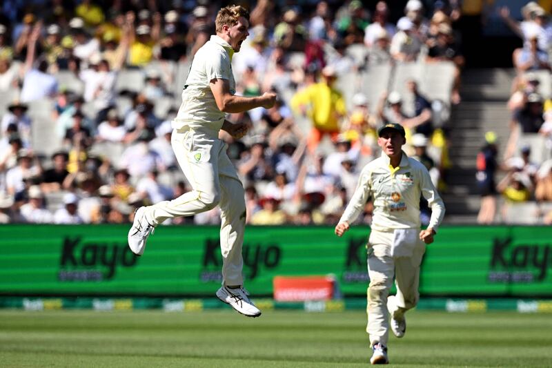Australia's Cameron Green celebrates dismissing South African batsman Marco Jansen. AFP