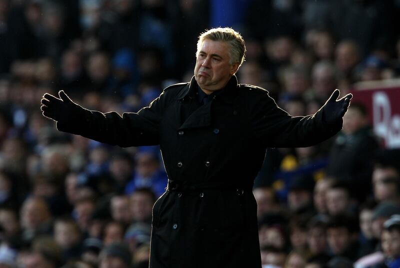 LIVERPOOL, ENGLAND - JANUARY 29:  Chelsea Manager Carlo Ancelotti gestures during the FA Cup sponsored by E.On Fourth Round match between Everton and Chelsea at Goodison Park on January 29, 2011 in Liverpool, England.  (Photo by Alex Livesey/Getty Images)