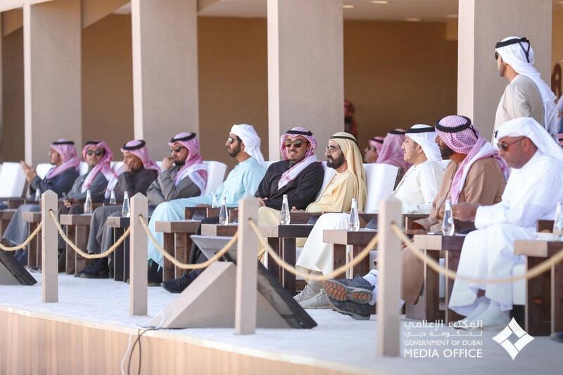 Sheikh Mohammed bin Rashid watches his son take part in the Two Holy Mosques Endurance Cup in Al Ula, Saudi Arabia. Twitter/ @HamdanMohammed
