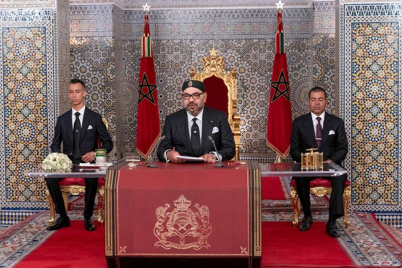 epa07747985 A handout photo made available by the Moroccan News Agency (MAP) showing HM King Mohammed VI, speaking in Tetouan, Morocco, 29 July 2019, on the occasion of the 20th anniversary of the Sovereign's accession to the throne of Morocco.  EPA/MAP HANDOUT  HANDOUT EDITORIAL USE ONLY/NO SALES