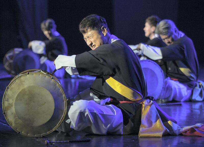 Abu Dhabi, U.A.E., October 17, 2018.  
Traditional Korean drum performance.
Victor Besa / The National
Section:  IF
Reporter:  Evelyn Lau