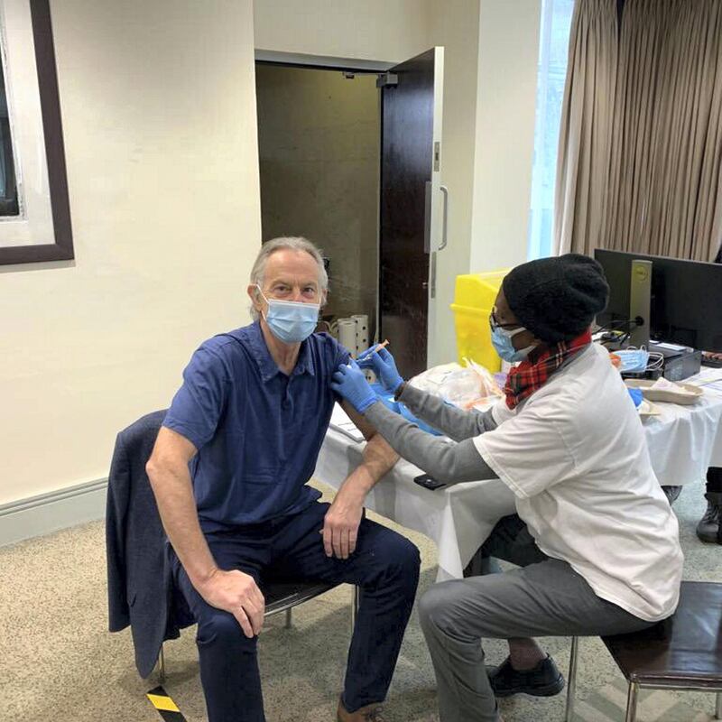 Tony Blair receives a vaccine at Lord's Cricket Ground. Tony Blair Institute/Twitter