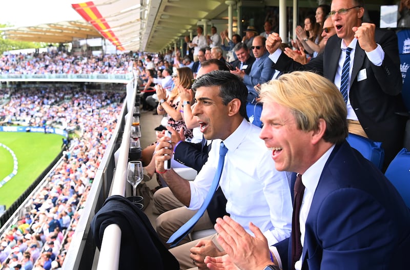 Mr Sunak cheers during the Ashes Test match between England and Australia at Lord's Cricket Ground. Getty Images
