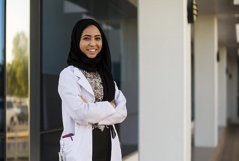 Dr Fatima Al Dhaheri, a teaching assistant in the Department of Paediatric Medicine at UAE University, says that the world of academia is challenging and exhausting, and requires a passion for the role. Christopher Pike / The National