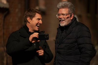 Mission: Impossible star Tom Cruise with director Christopher McQuarrie. Photo: Abu Dhabi Film Commission