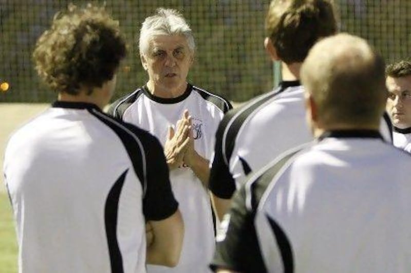 Coach Duncan Hall with his side during practice at the Jebel Ali Centre of Excellence.