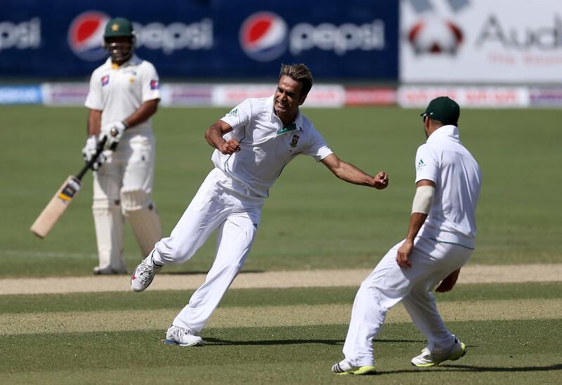 Imran Tahir of South Africa celebrates the wicket of Adnan Akmal. Pawan Singh / The National