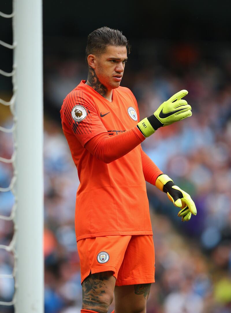 MANCHESTER, ENGLAND - AUGUST 19:  Ederson Moraes of Manchester City during the Premier League match between Manchester City and Huddersfield Town at Etihad Stadium on August 19, 2018 in Manchester, United Kingdom.  (Photo by Alex Livesey/Getty Images)