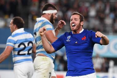 France's fly-half Camille Lopez celebrates after his drop goal sealed a 23-21 win over Argentina in the Rugby World Cup 2019 Pool C match against Argentina at the Tokyo Stadium. AFP
