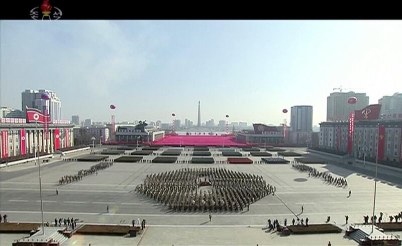 A military parade is held on Kim Il Sung Square in Pyongyang, Thursday, Feb. 8 2018, just one day before South Korea holds the opening ceremony for the Pyeongchang Winter Olympics. KRT / AP