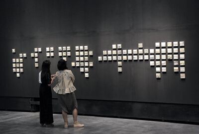 Dubai, March 04, 2018: Artist Saba Qizilbash's "Land Marks 2018" Graphite on paper mounted on wood blocks at the Al Serkal Avenue in Dubai. Satish Kumar for the National/ Story by Melissa Gronlund